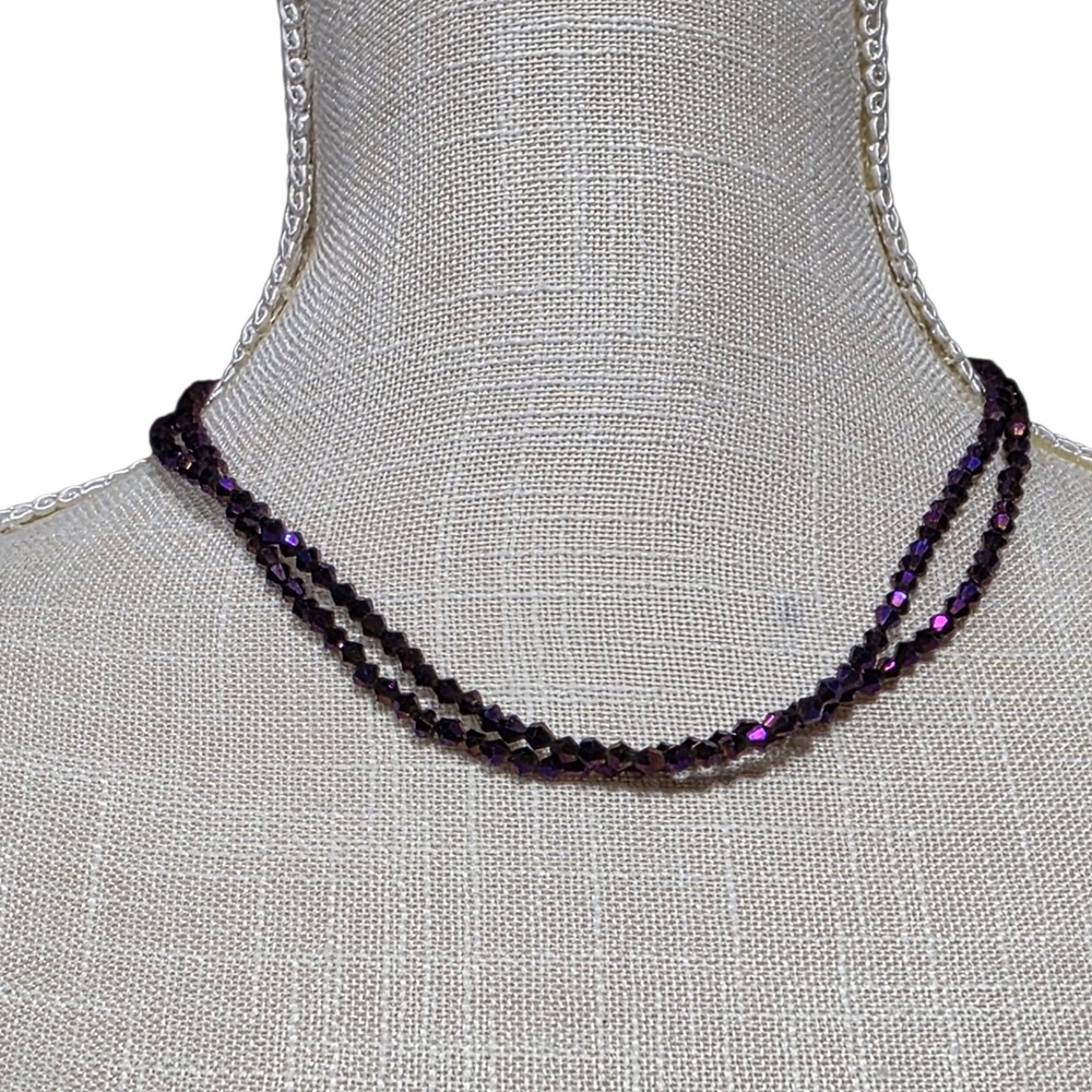 Sparkling‎ Purple Crystal Double Strand Necklace Geometric